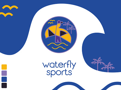 Logo design - waterfly sports ( wing / surf foil ) branding design fly foil logo palmtrees sea sports sportsman surf watersports wingfoil
