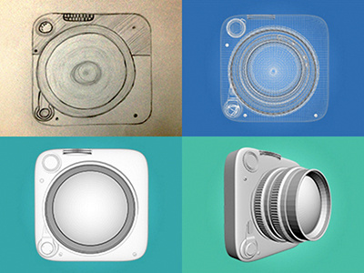 Camera Icon Design Process 3d android app app icon design icon ios process sketch ui ux
