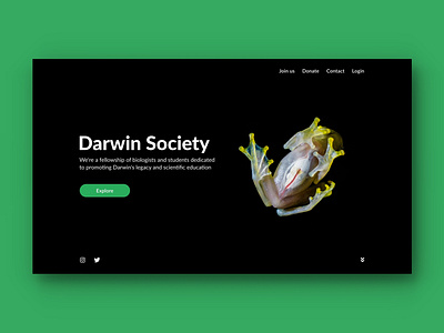 Darwin Society landing page black design fullscreen green hero page index index page landing page minimalism modern nonprofit organization science ui design ux design web web design