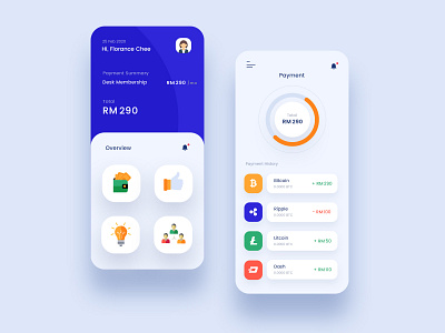 Payment and Banking App Design Concept app application banking banking app bitcoin clean colorful credit card dashboard interface ios payment send money transaction ui ux