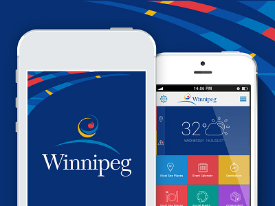 Winnipeg Mobile App app blue clean flat interface ios iphone application mobile mobile app phone tourist app wheather app