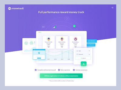 Monetrack Header Design V2 affiliate affiliate marketing blog clean conversion design finances grow growth homepage leads money money transfer sale sales seo twitter user experience design website