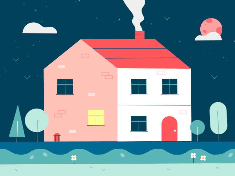 Star's House aftereffects animation design flat flowers graphic house illustration motion design night smoke stars tree vector