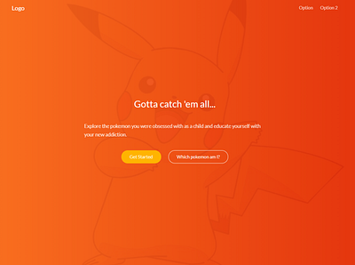 Pokedex design landing page orange pikachu pokemon ux web design website