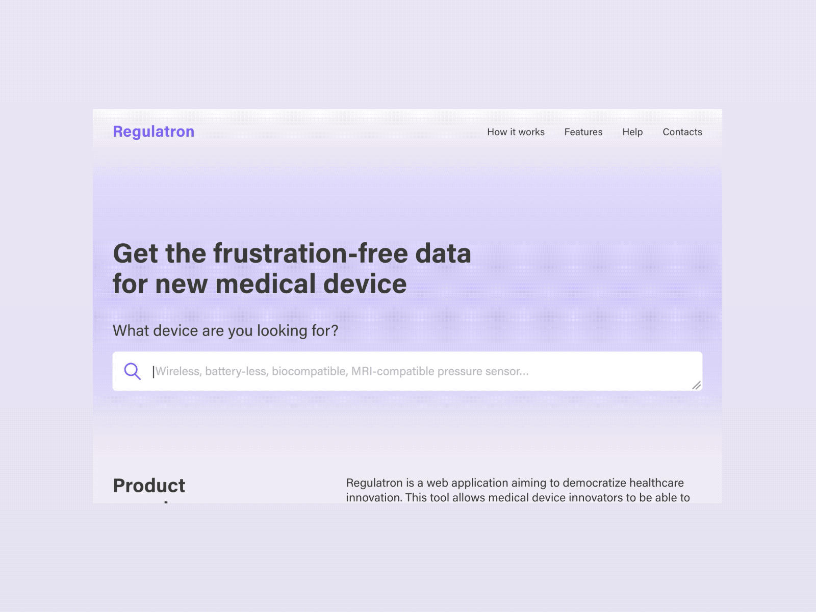 Main page for medical web application