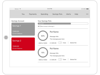 Savings Pots - wireframe