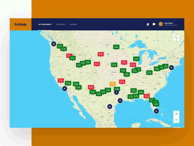 Fr8Hub - Realtime communication animation app design layout map motion ui ux web