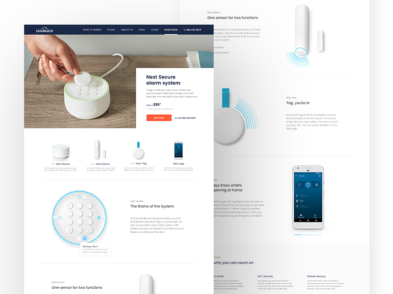Nest with LiveWatch Monitoring - Nest Detail Page website web ui ux protect home security design product