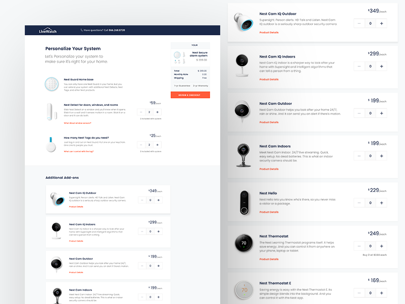 Nest with LiveWatch Monitoring - Product Selection Page website web ui ux protect home security design product