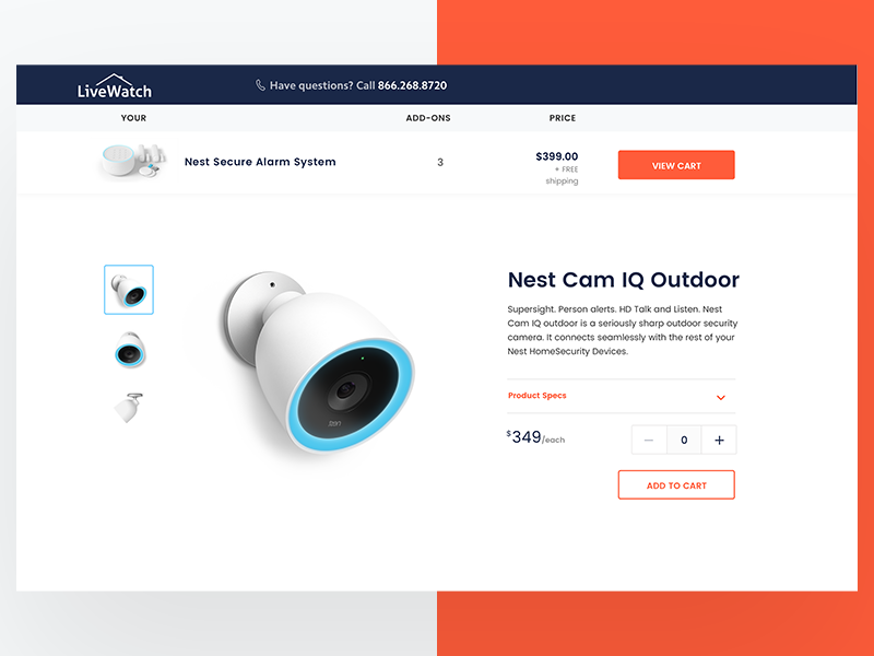 Nest with LiveWatch Monitoring - Component Page website web ui ux protect home security design product