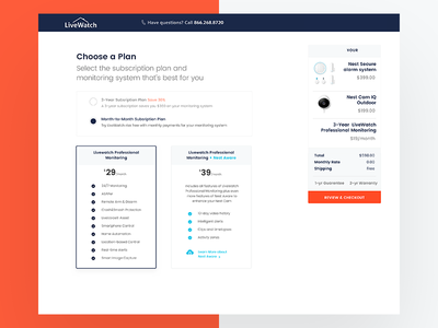 Nest with LiveWatch Monitoring - Checkout Page design home product protect security ui ux web website