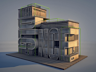 Dayshift 3d rendering architecture building c4d diligence stuart wade type typography