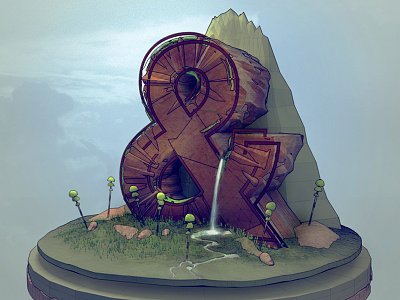 Ampersand 154 3d type ampersand diligence landscape low poly mountaion stuart wade typography waterfall