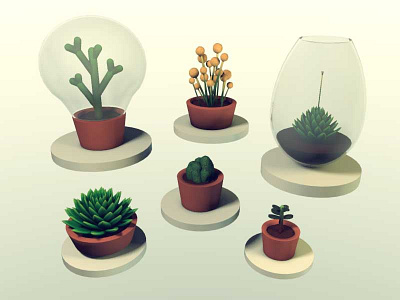 Terrariums 3d illustration c4d cinema 4d low poly plants rendering stuart wade terrarium