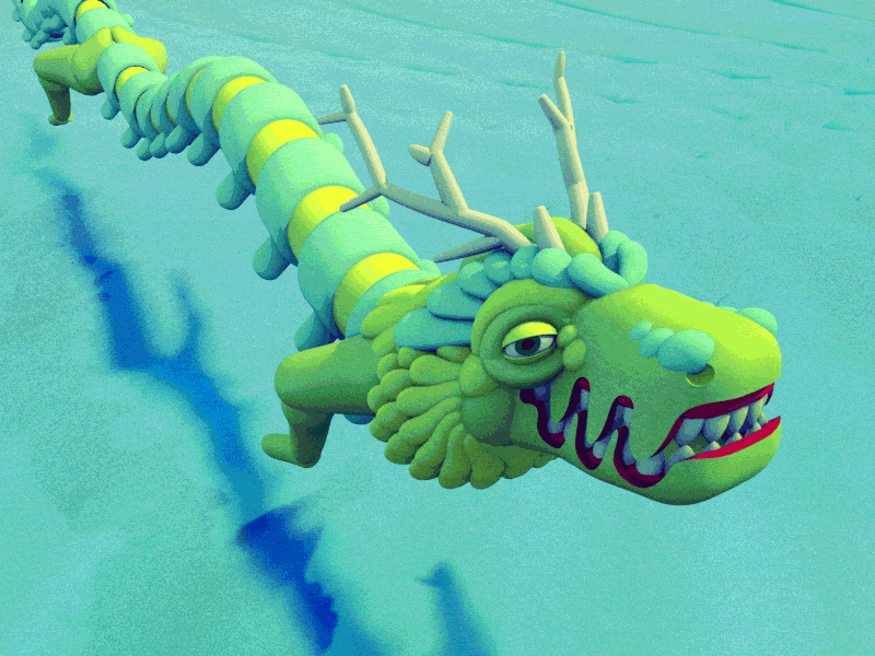 A mighty DRAGOON over the open ocean. 3d illustration animal c4d character animation dragon gif loop stuart wade