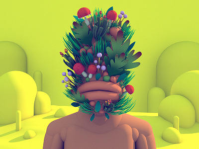 Personal growth 3d character 3d illustration c4d character face lips plants render stuart wade yellow