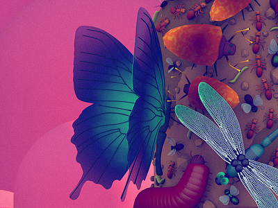 Details 3d illustration bugs digital art dlgnce face illustration insect model pink stuart wade wings
