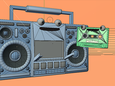 Boombox n' cassette 3d illustration boombox c4d cinema 4d illustration music stuart wade tape wip wireframe