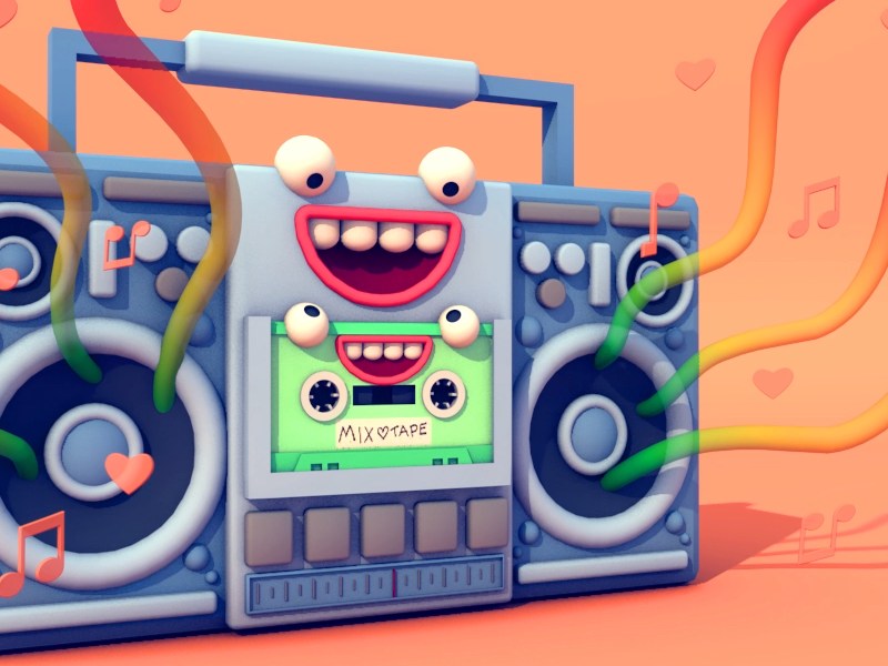 Giphy + Tinder Boombox Animation character music tape boombox giphy tinder illustration 3d animation 3d illustration gif animation stuart wade