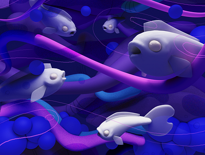 Ghost Guppies! - Creative process video linked in description. 3d character design 3d illustration c4d character cinema 4d digital illustrator diligence fish guppies illustration purple rendering stuart wade