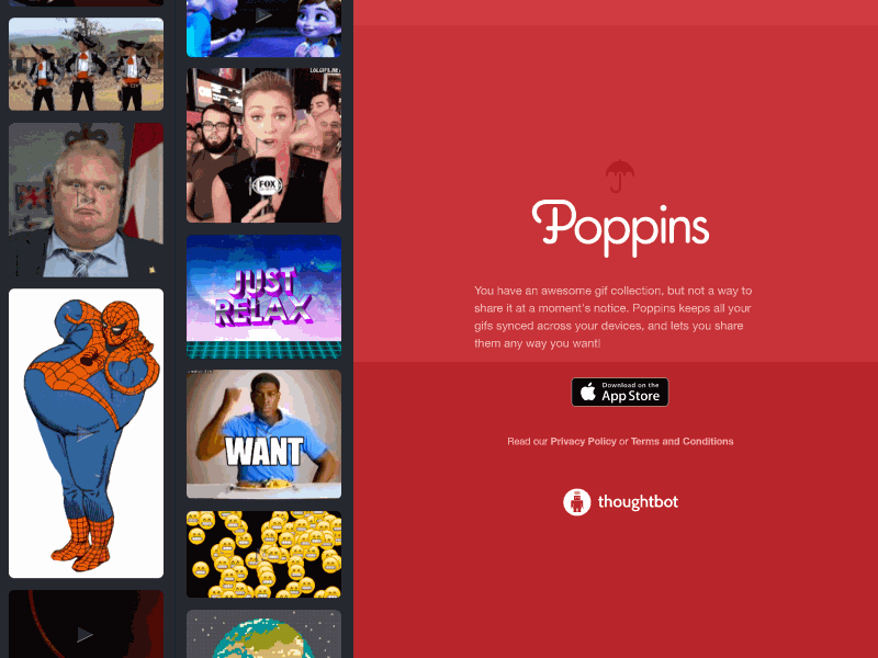 Poppins, landing page