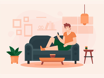 Staying home 2d art flat freebie home illustration landing page lockdown relaxing selfcare vector