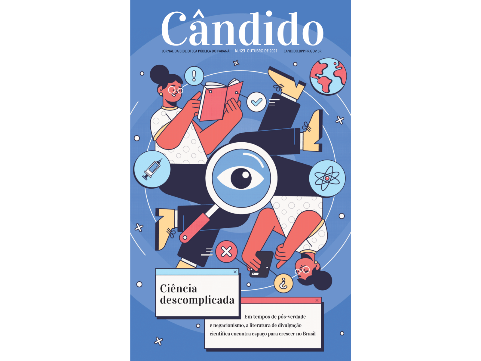 Cândido’s Cover 2d art character design cover cover illustration fake news flat illustration magazine news publication research science science book science publications science research stroke illustration vector vector art