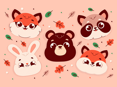 Forest animals 2d art flat illustration vector