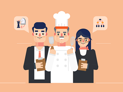 Chefs in Company 2d art character design chef explainer flat illustration