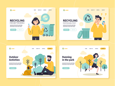 Landing Page Collection 2d art character ecology flat freebie landing page recycling ui