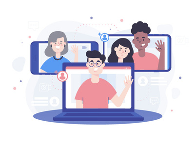 Video Conference 2d art app illustration character flat freebie landing page ui vector