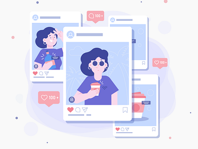 Digital influencer 2d art app illustration character character design flat freebie illustration landing page vector