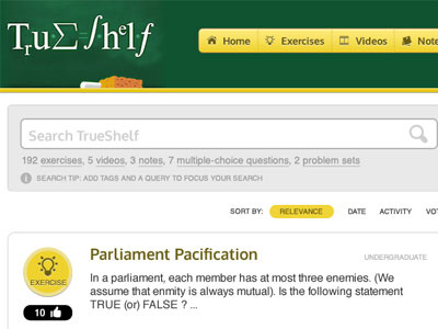 TrueShelf - New Design education learning math green yellow gray web design askbot questions search ui