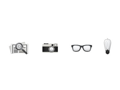 Icons camera glasses icons light bulb news