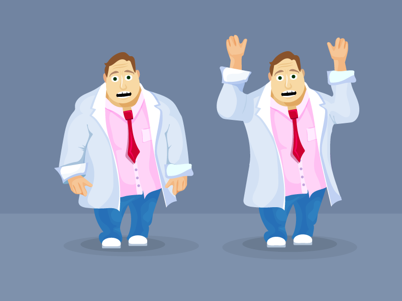A Frightened Man in a lab coat design character vector human game illustration ios android body face coat concept