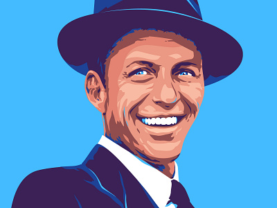 Frank Sinatra portrait blue color famous illustration man photorealistic portrait vector
