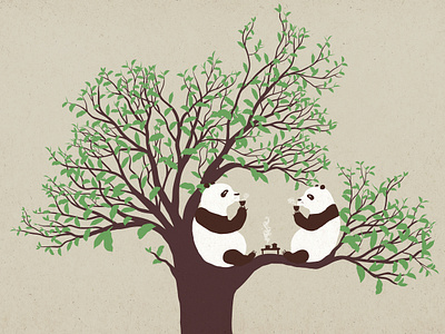 Tea Ceremony 2d character animal flat illustration humor illustration panda tea tree vector