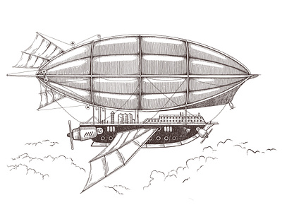 Airship art illustration sketch steampunk vector