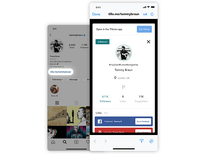 Tillome App app bio branding contentcreators facebook flat instagram ios link links nowintheappstore product simple social social app socialnetwork ui ux youtube
