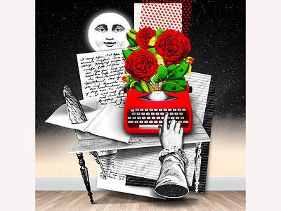 TheLoverLetter digital collage digital composition digital illustration drawing editorial image letters love papers publishing red surreal collage typewriter typogaphy vintage art writing