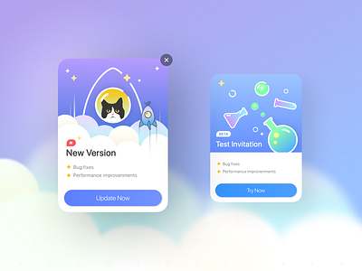 A popover design to invite people to update the app version app illustration ui