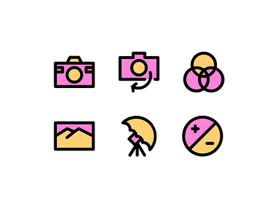 Photography Filled Style Icon Set app branding design icon icon app icon concept icon design icon set icons icons pack logo management app minimal photographer photography photography branding photoshoot ui ux vector