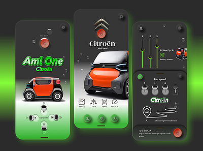 ELECTRIC CONCEPT CAR CITROËN AMI ONE 3d 3d art amione app branding car cinema4d citroen city clean concept design electric figma france green logo ui vector