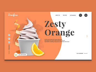 Vegan Frozen Yoghurt Web Design animation brand branding clean design flat identity illustration logo minimal orange typography ui ux vector web website