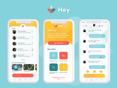 HeyChat App Design app branding clean design icon identity logo messaging app ui ux vector xd