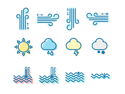 Weather icons for Surfing App 🌊 app branding clean design flat icon iconography illustration minimal ui vector web website