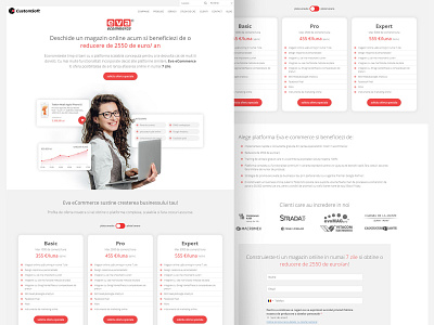 EVA e-commerce LP chart computer ecommerce girl gray hero banner hero image hero section landing landingpage lp price table pricing pricing page promotional design red splash splashpage web page webdesign