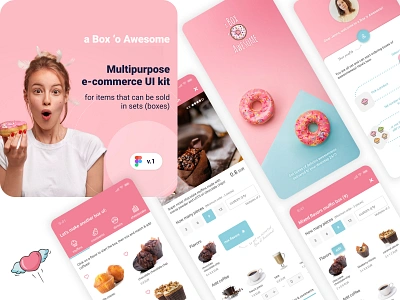 A Box 'o Awesome. Premium FIGMA e-commerce UI kit for sale bakery e commerce e commerce app figma figma ui forsale give giveaway kit mobile app design mobile design mobile kit mobile ui product ui uikit