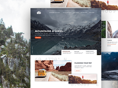 Mountains Lakes adventure clean header nature outdoors texture type typography ui user interface web website