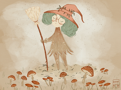 Mushroom witch 🍄 🧙‍♀️ ✨ artwork fairytale grain texture illusion illustration illustration art magical orange procreate procreate art texture vintage warm colors witch witchy